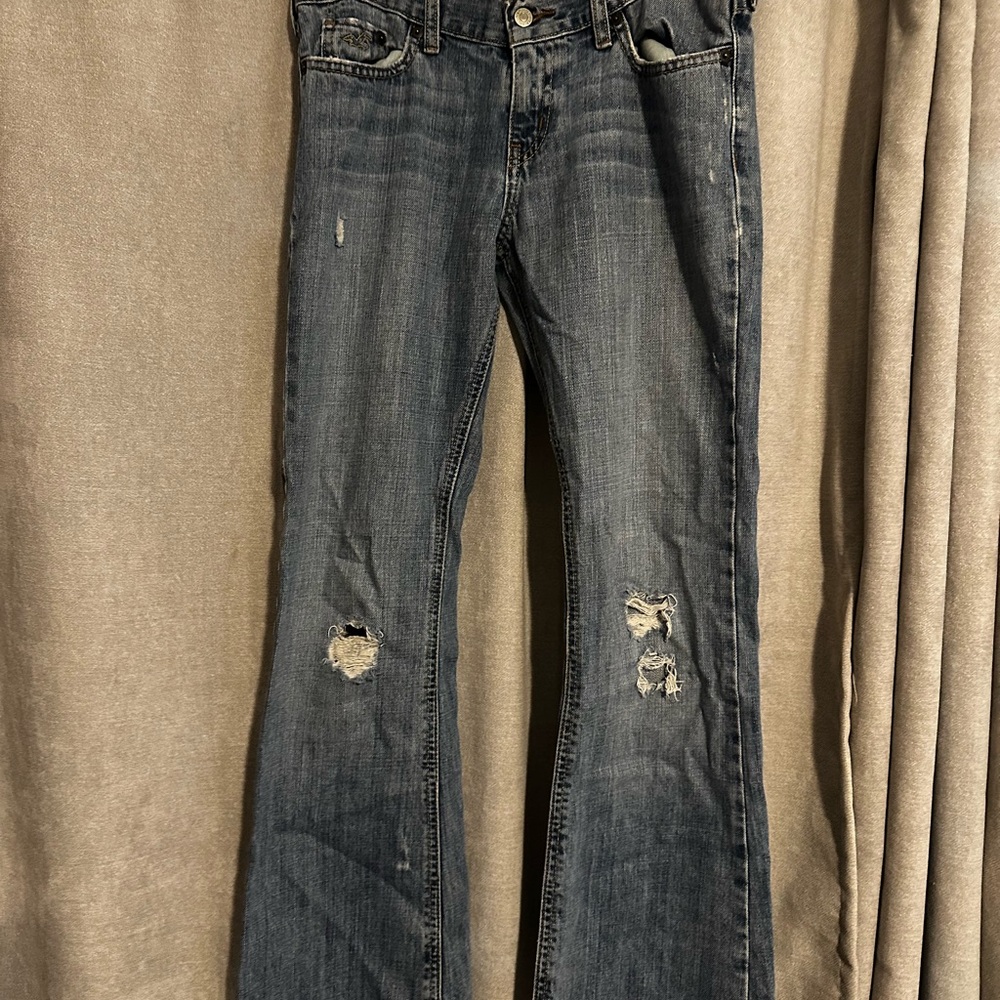 Hollister Dark Blue Distressed Boot Cut Jeans
